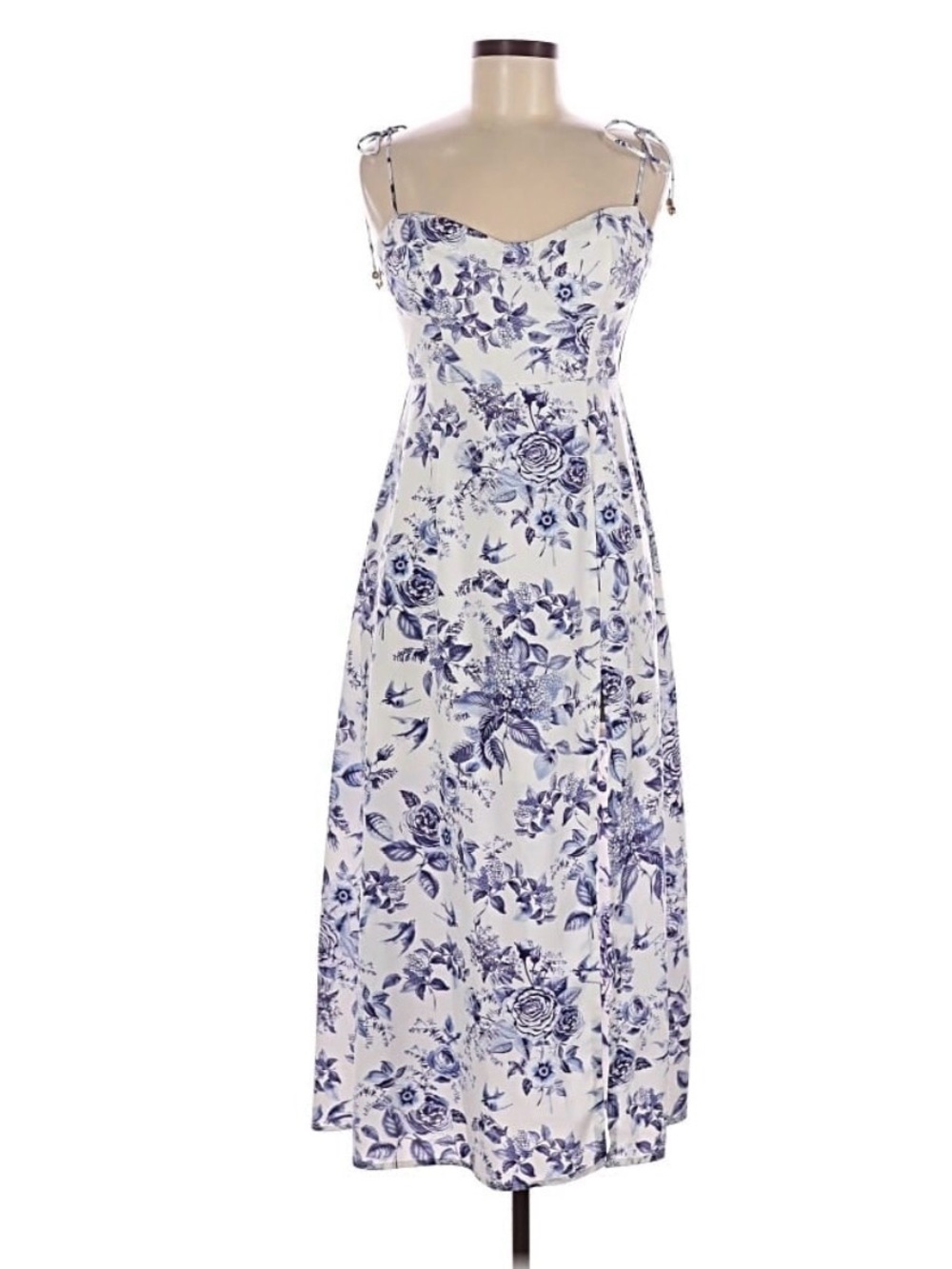 Petal & Pup White and Blue Floral Tie-Shoulder Maxi Dress
